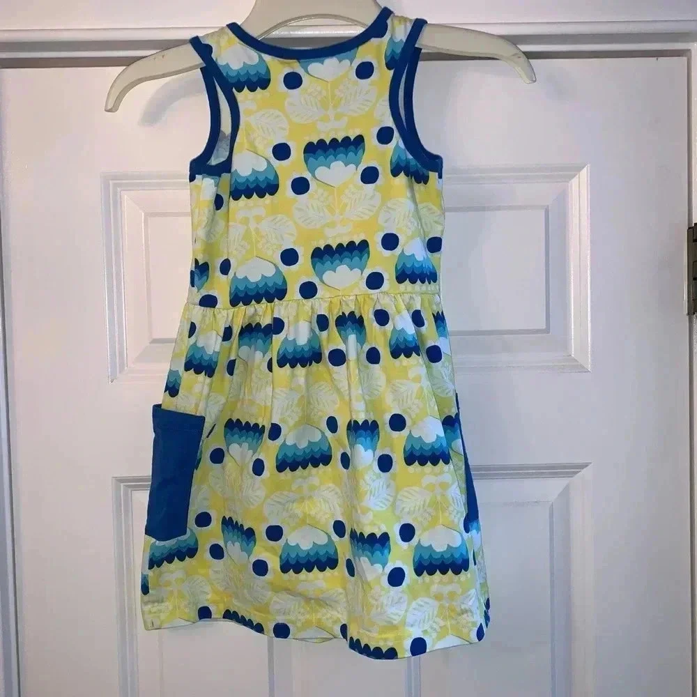 Hanna Andersson Dress 110cm US 5-6 Blue Yellow Dutch Tulips Sleeveless Sundress